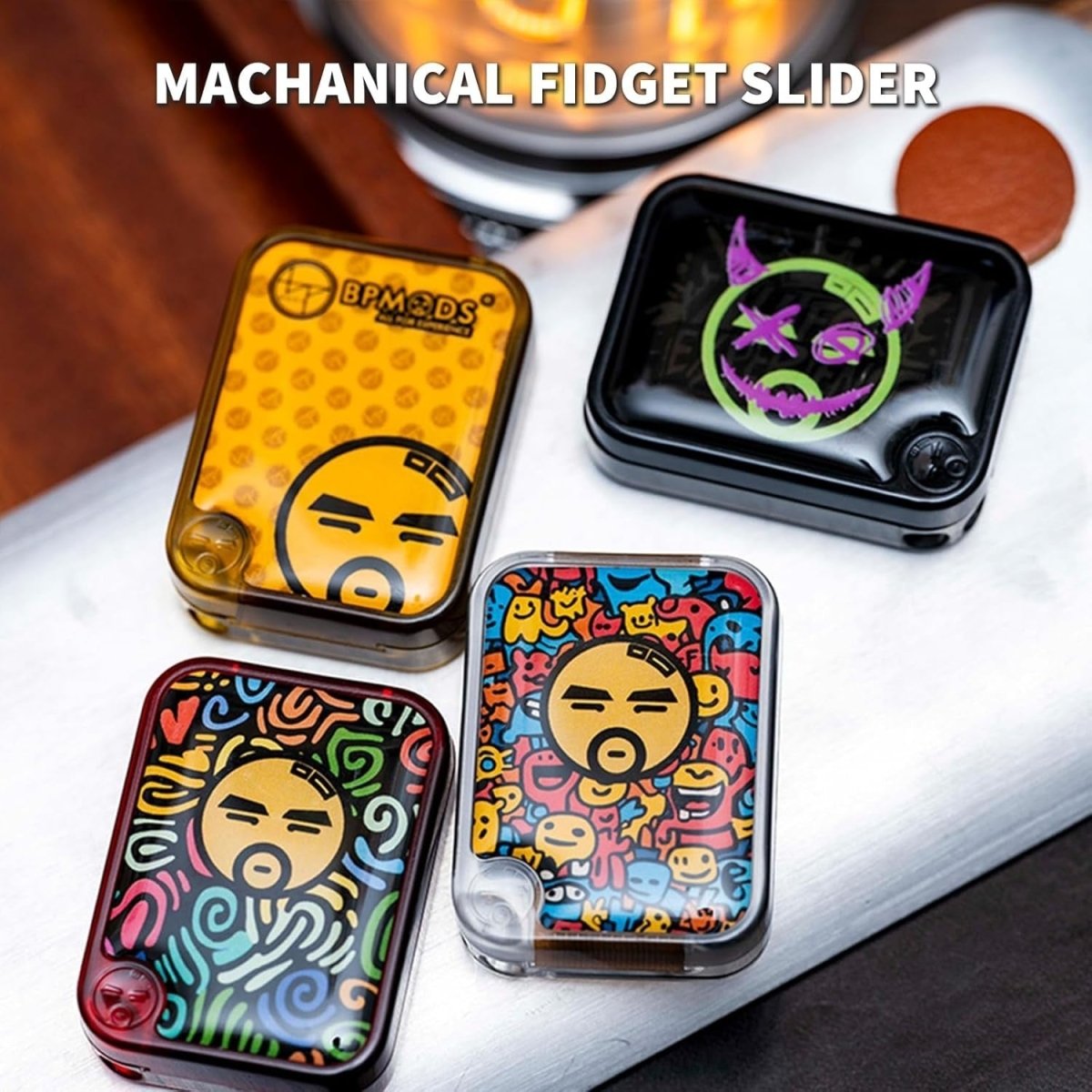White Clicky Mechanical Fidget Slider Custom Panels Stress Relief - Kwikley