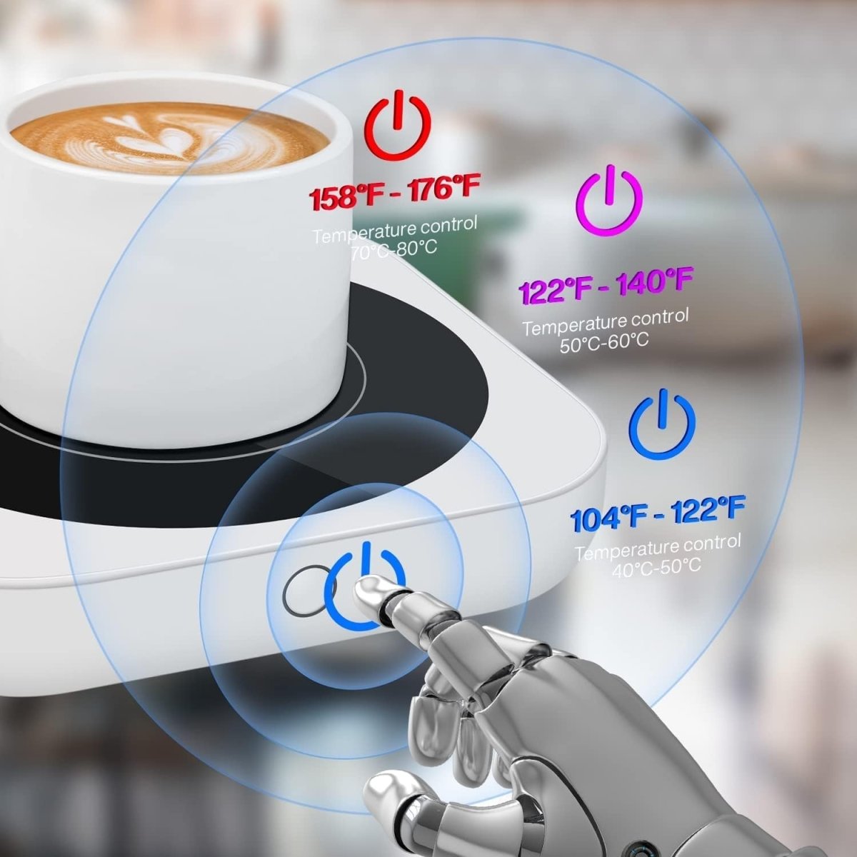 White Coffee Mug Warmer 3 Temp 80°C Desk Cup Heater Plate - Kwikley