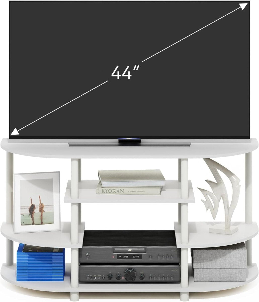 White Corner TV Stand for 55" Screen | Wood Shelf Unit Media Console - Kwikley