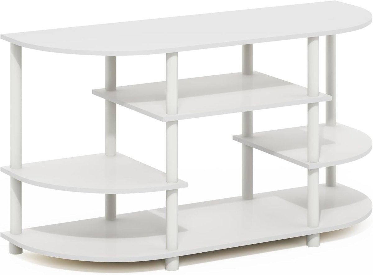 White Corner TV Stand for 55" Screen | Wood Shelf Unit Media Console - Kwikley