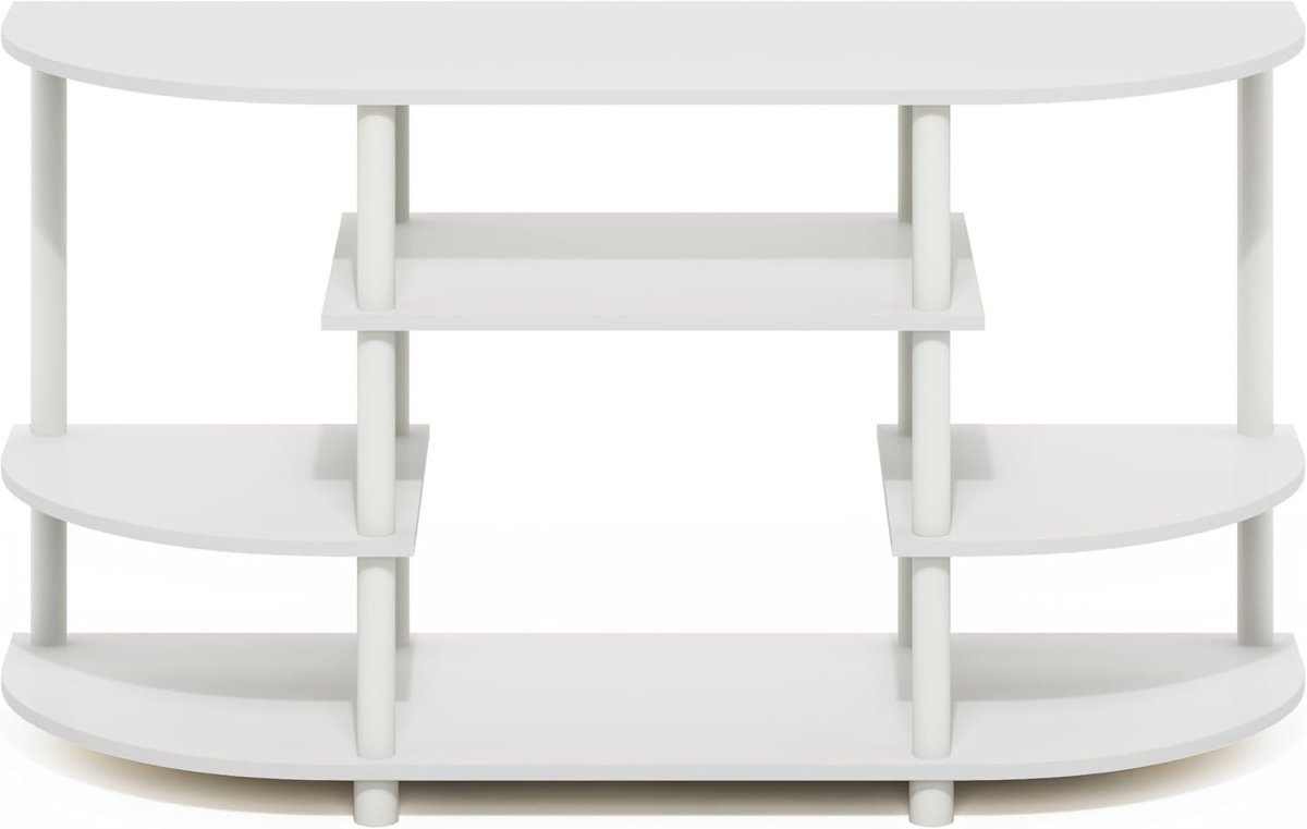 White Corner TV Stand for 55" Screen | Wood Shelf Unit Media Console - Kwikley