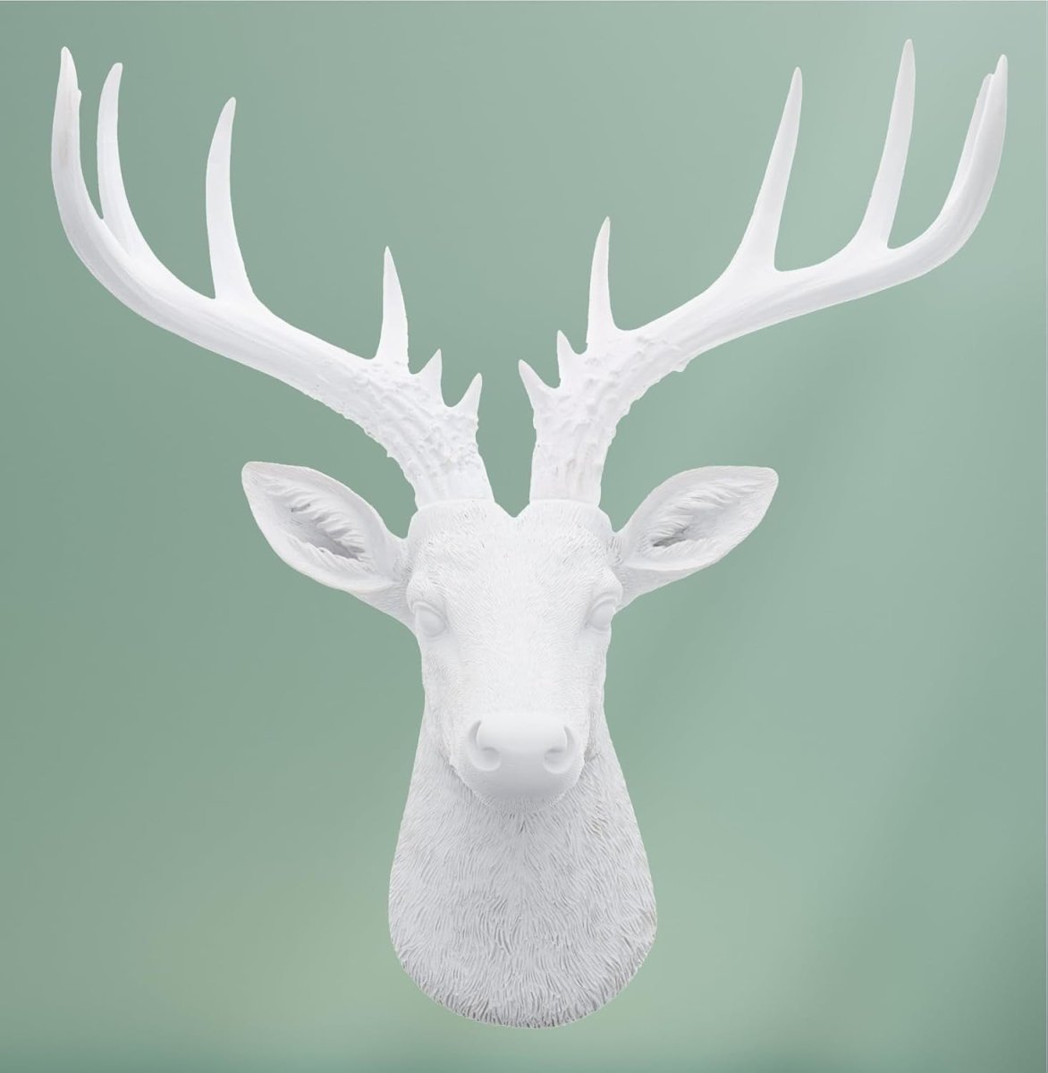 White Deer Head Wall Decor 12.5in Faux Antlers Sculpture - Kwikley