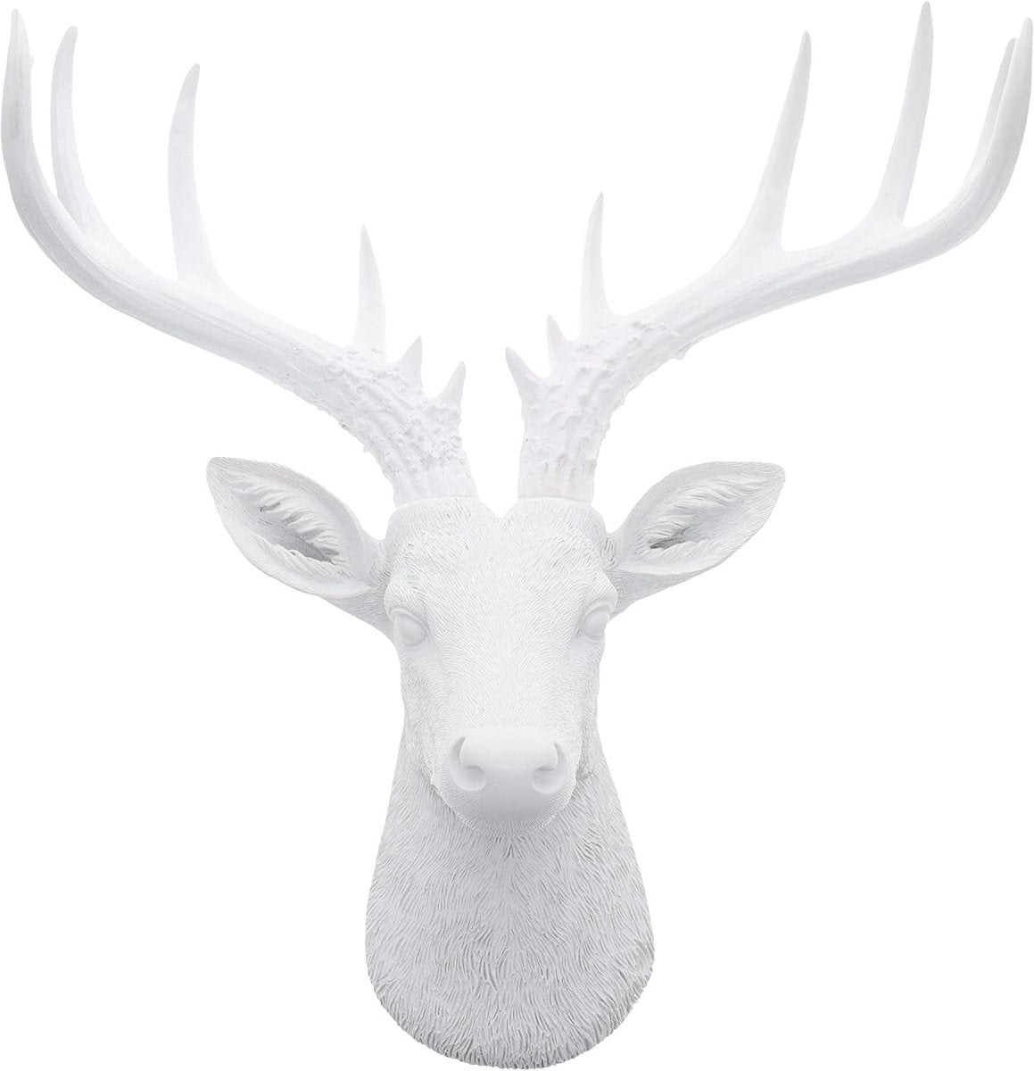 White Deer Head Wall Decor 12.5in Faux Antlers Sculpture - Kwikley