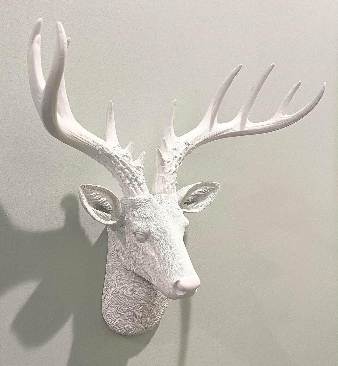 White Deer Head Wall Decor 12.5in Faux Antlers Sculpture - Kwikley