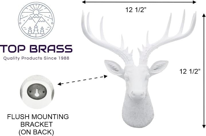 White Deer Head Wall Decor 12.5in Faux Antlers Sculpture - Kwikley