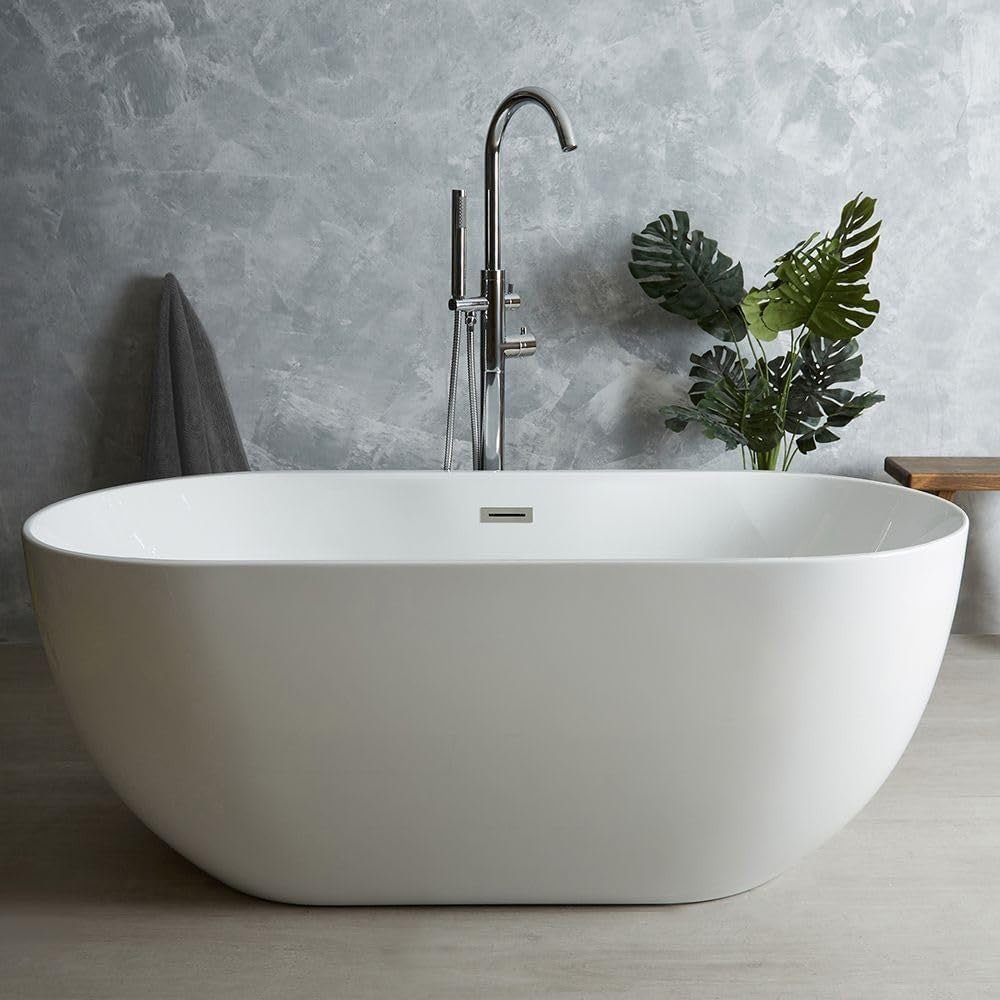White Double Ended Freestanding Bath 1700x750mm Black Overflow - Kwikley