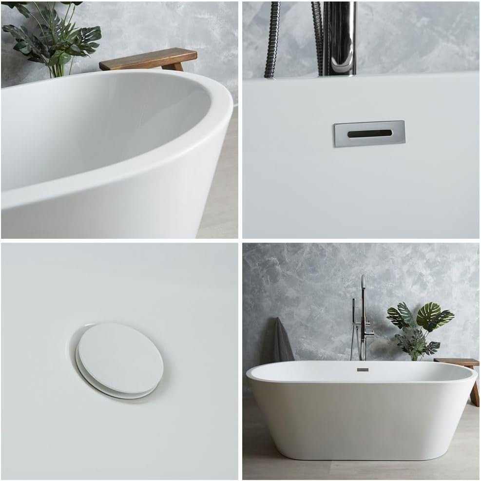 White Double Ended Freestanding Oval Bath 1500x750mm Chrome Overflow - Kwikley