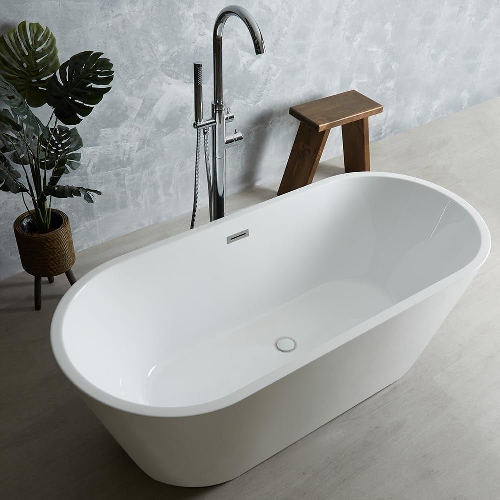 White Double Ended Freestanding Oval Bath 1500x750mm Chrome Overflow - Kwikley