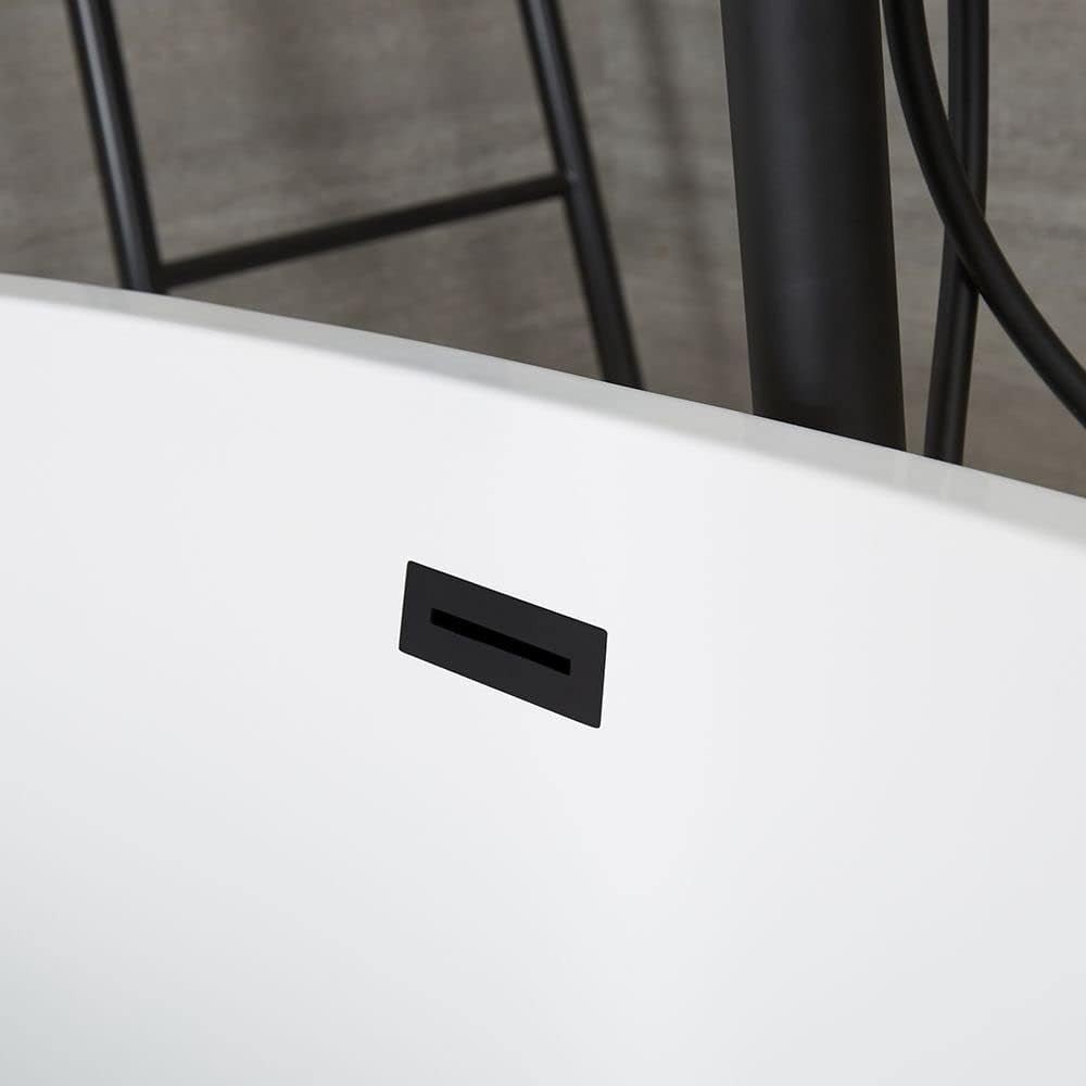White Double Ended Freestanding Oval Bath 1595x740mm Black Overflow - Kwikley