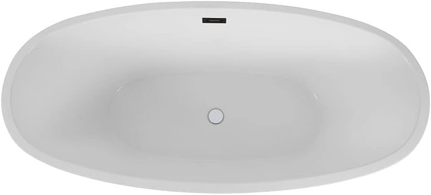 White Double Ended Freestanding Oval Bath 1595x740mm Black Overflow - Kwikley