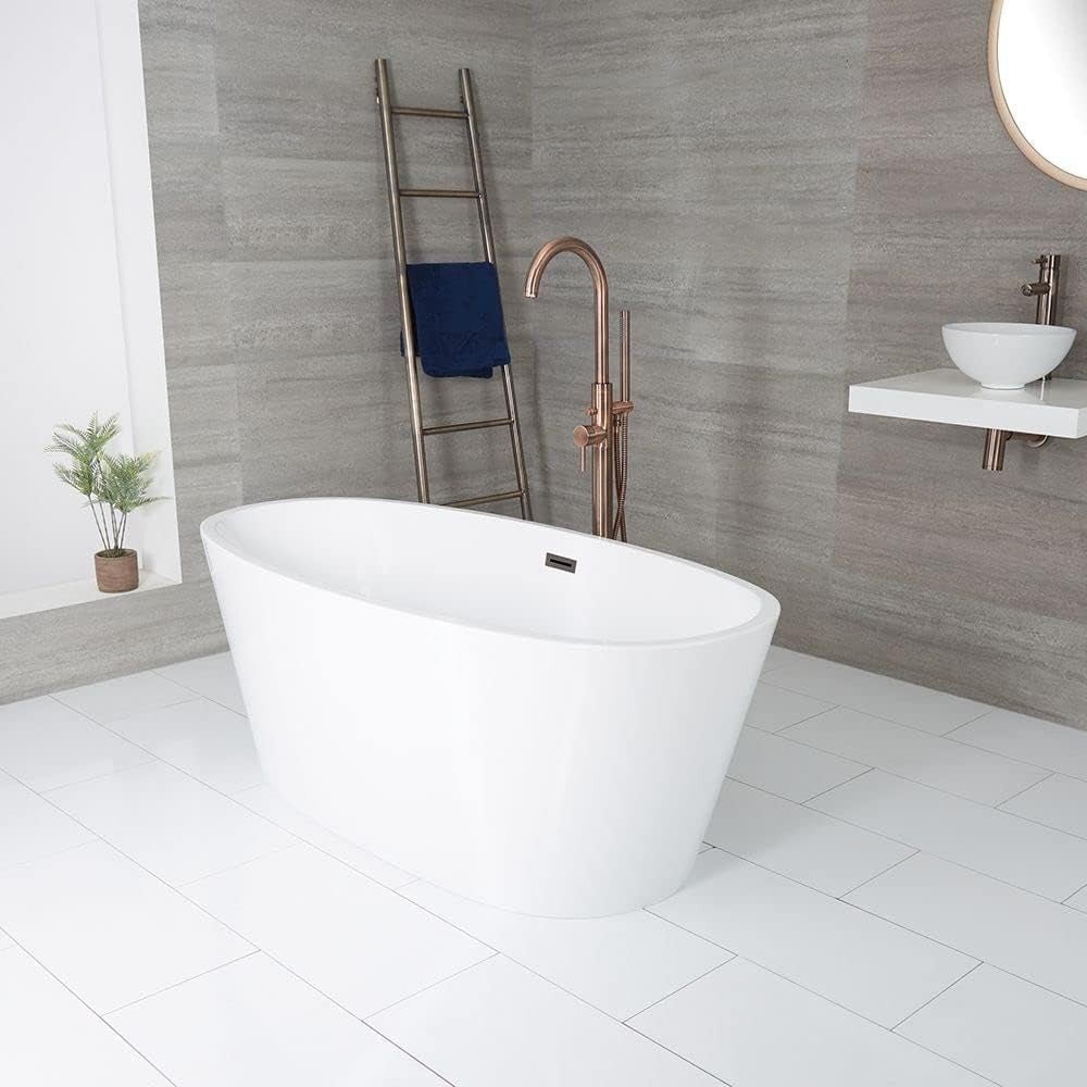 White Double Ended Freestanding Oval Bath 1595x740mm Bronze Overflow - Kwikley