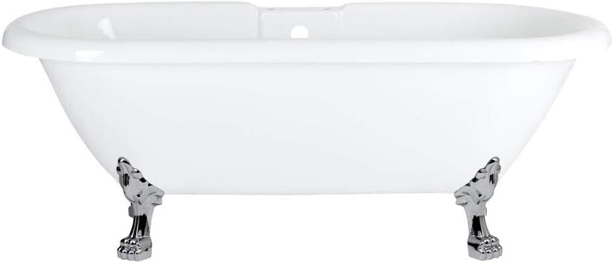 White Double Ended Roll Top Bath 1780x825mm Freestanding Chrome Claw Feet - Kwikley