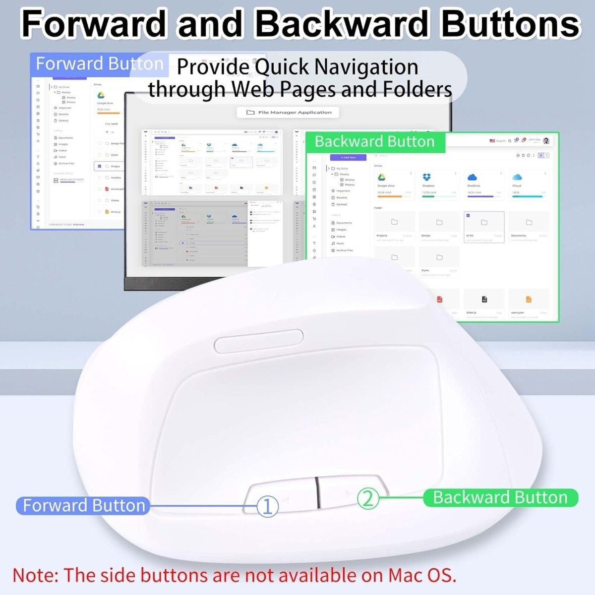 White Ergonomic Vertical Mouse Bluetooth Wireless Silent 7 Button USB - Kwikley