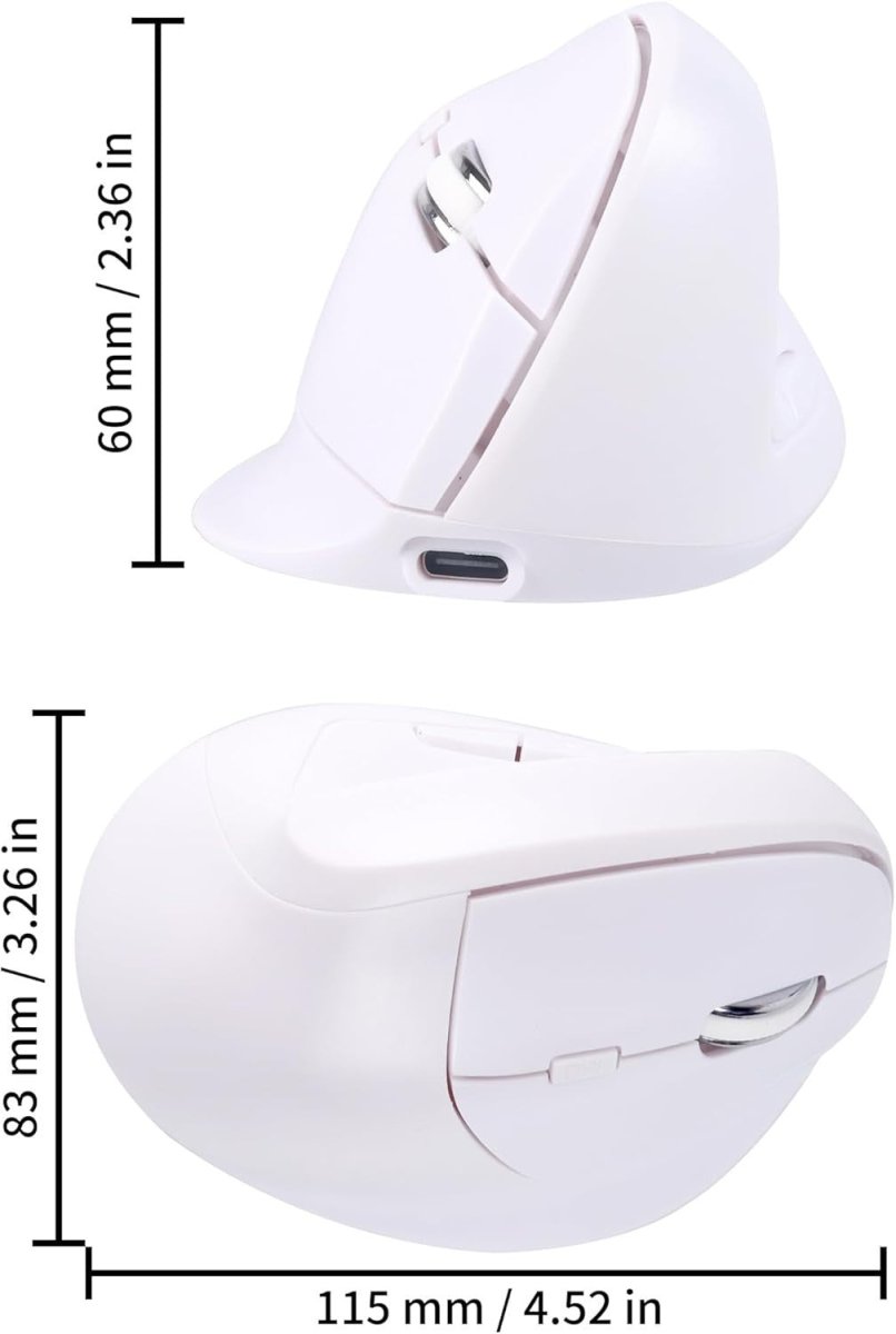 White Ergonomic Vertical Mouse Bluetooth Wireless Silent 7 Button USB - Kwikley