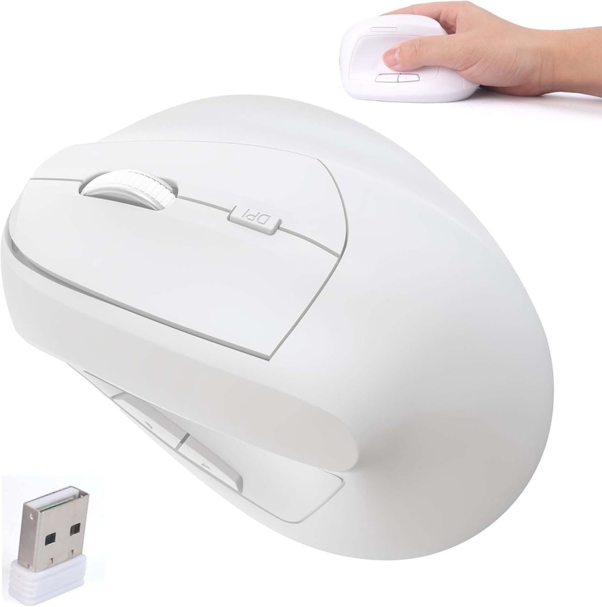 White Ergonomic Vertical Mouse Bluetooth Wireless Silent 7 Button USB - Kwikley
