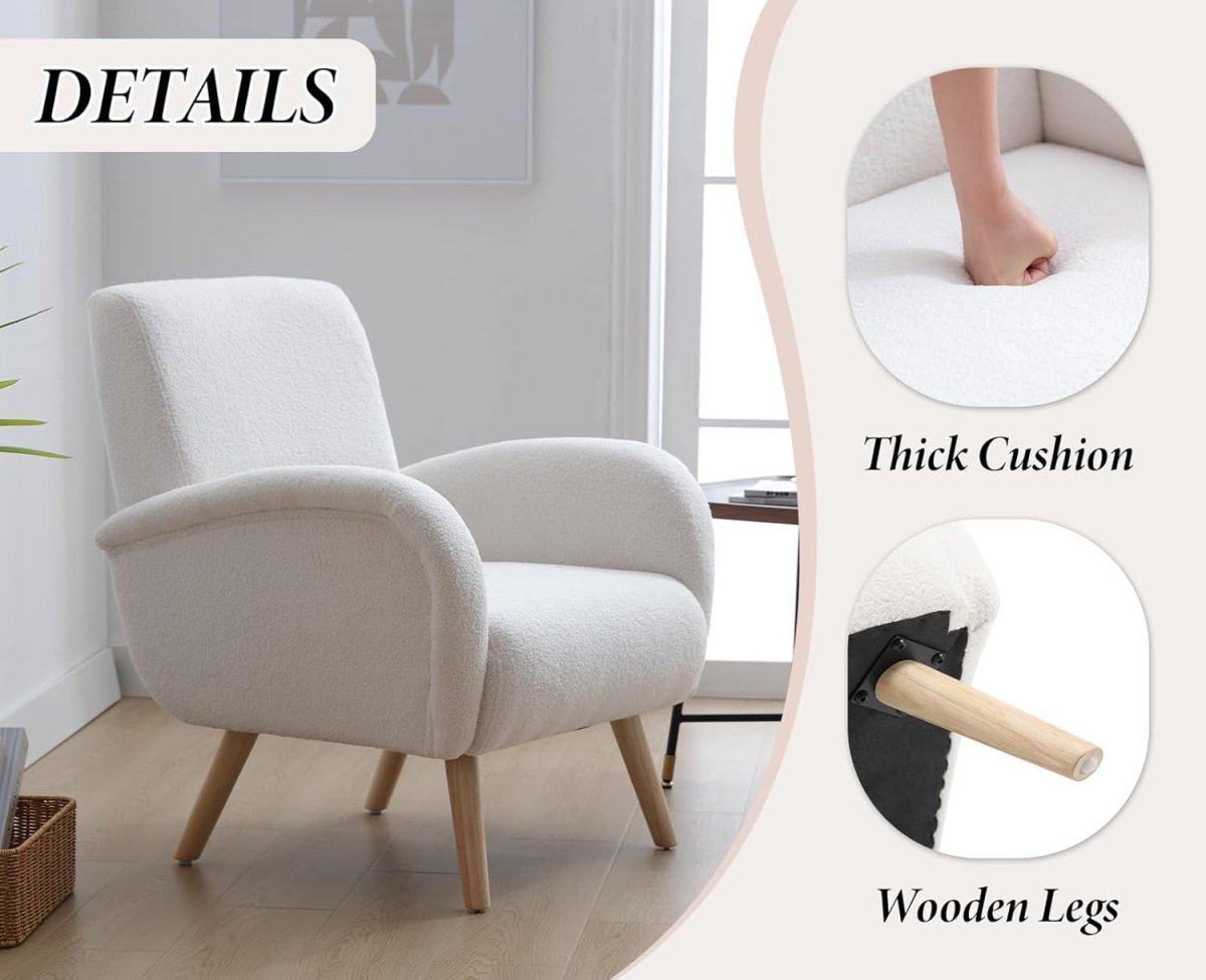 White Faux Fur Accent Chair Armchair Tub Lounge Chair Bedroom Modern - Kwikley