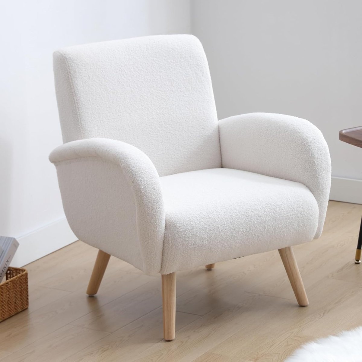 White Faux Fur Accent Chair Armchair Tub Lounge Chair Bedroom Modern - Kwikley