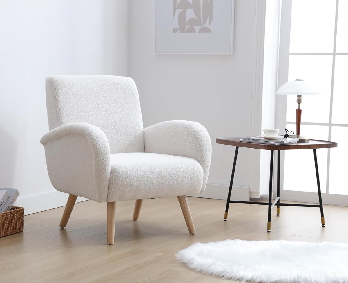 White Faux Fur Accent Chair Armchair Tub Lounge Chair Bedroom Modern - Kwikley