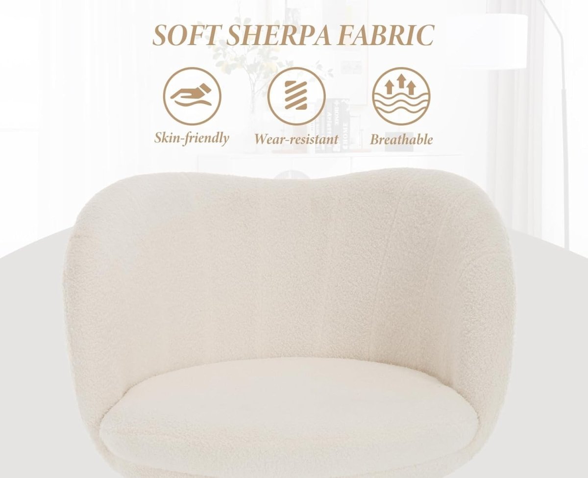White Faux Fur Accent Chair Gold Metal Legs Tub Armchair - Kwikley