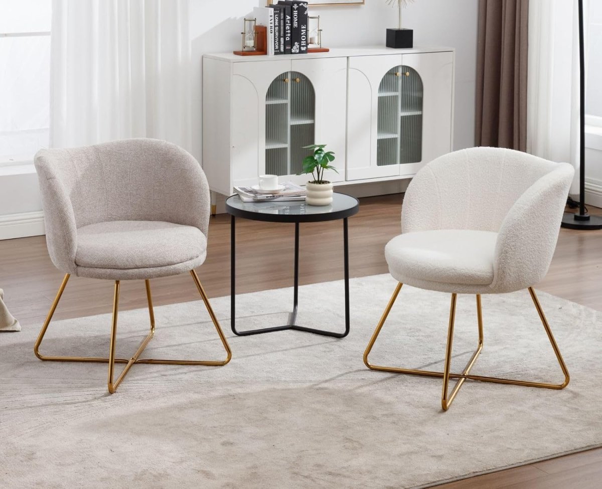 White Faux Fur Accent Chair Gold Metal Legs Tub Armchair - Kwikley