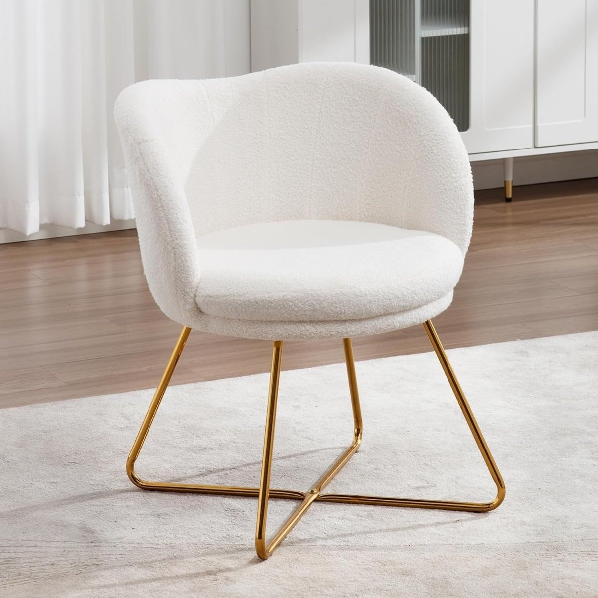 White Faux Fur Accent Chair Gold Metal Legs Tub Armchair - Kwikley