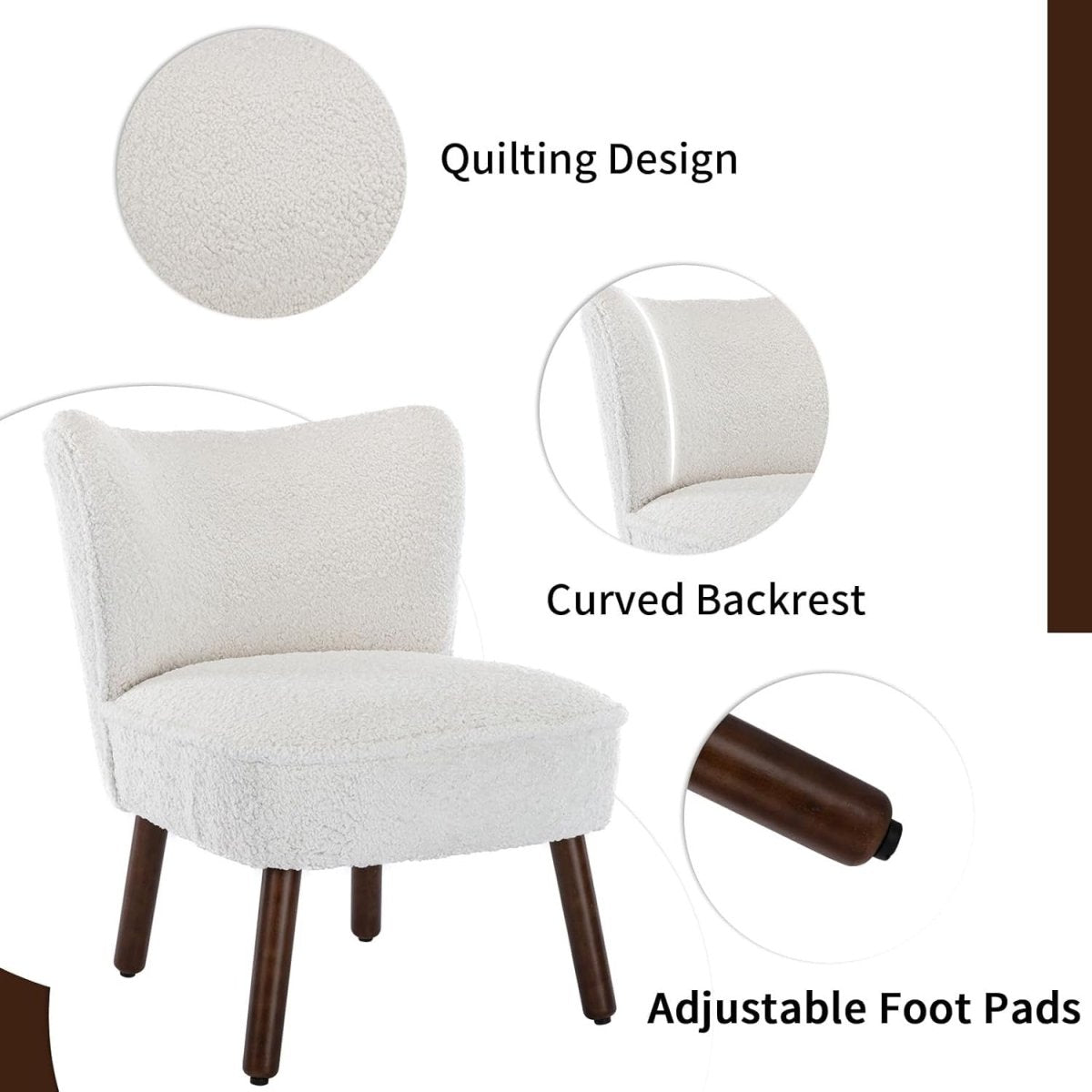 White Faux Fur Accent Chair Lounge Armchair Wooden Legs - Kwikley