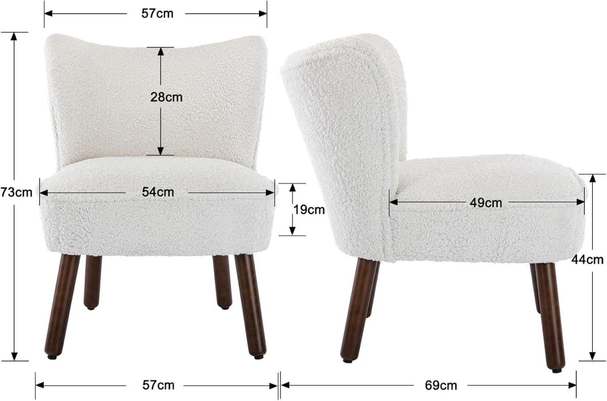White Faux Fur Accent Chair Lounge Armchair Wooden Legs - Kwikley