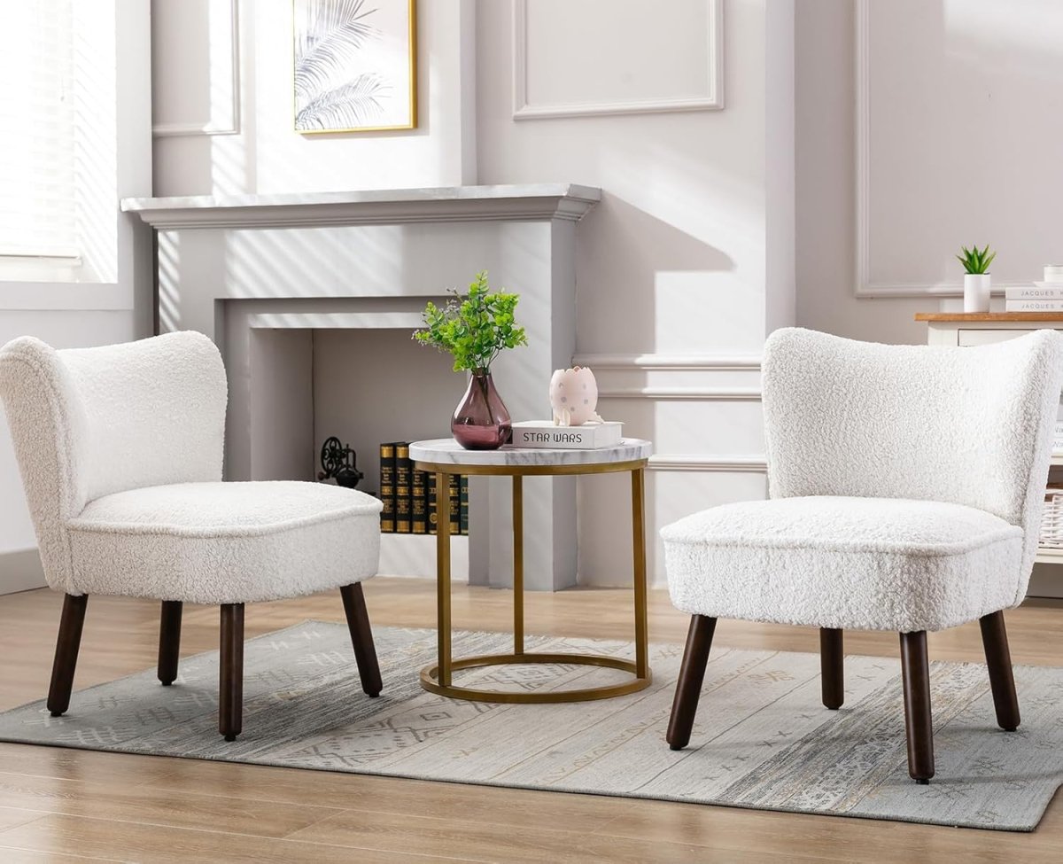White Faux Fur Accent Chair Lounge Armchair Wooden Legs - Kwikley