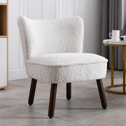White Faux Fur Accent Chair Lounge Armchair Wooden Legs - Kwikley