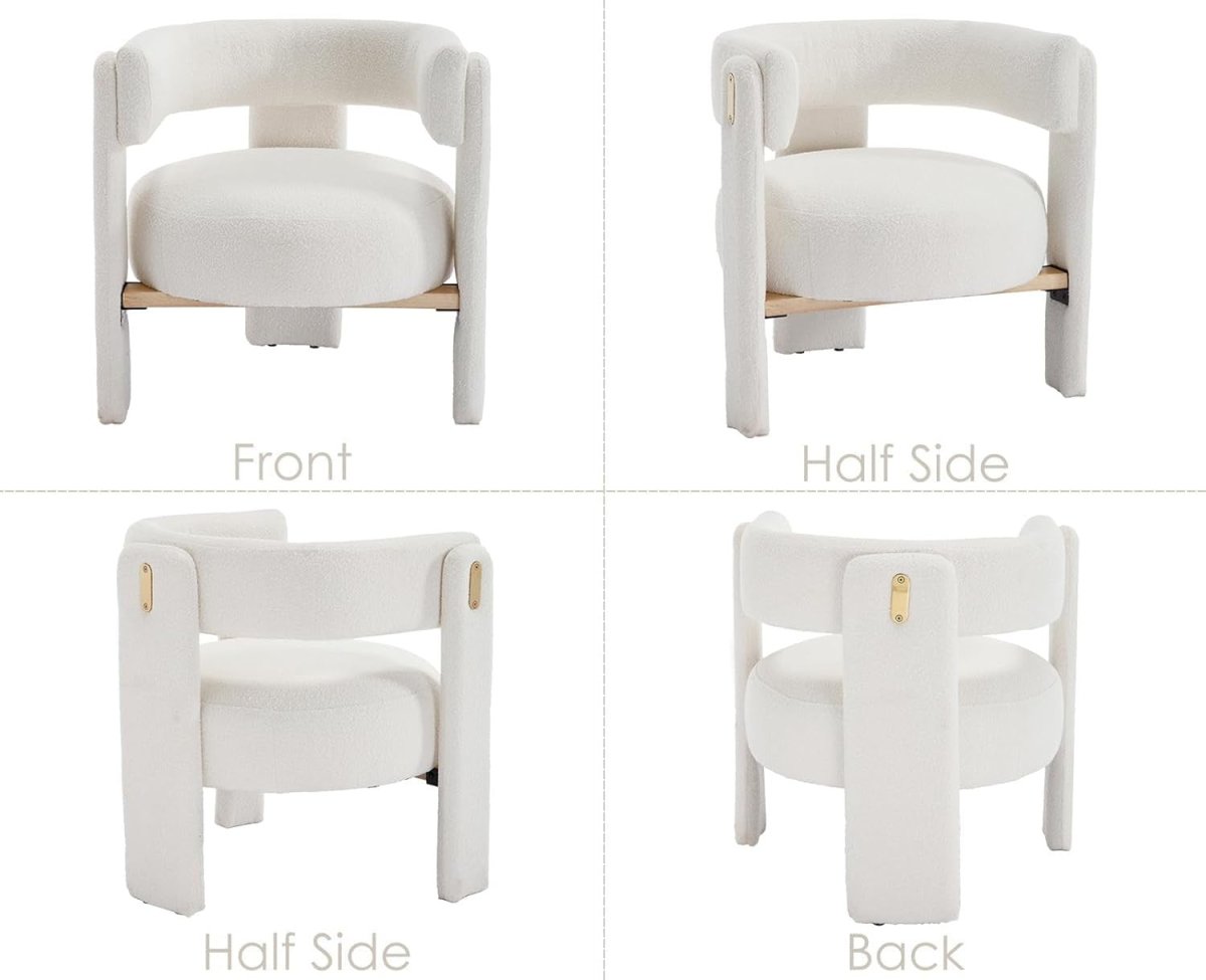 White Faux Fur Accent Chair Padded Tub Barrel Lounge Chair - Kwikley