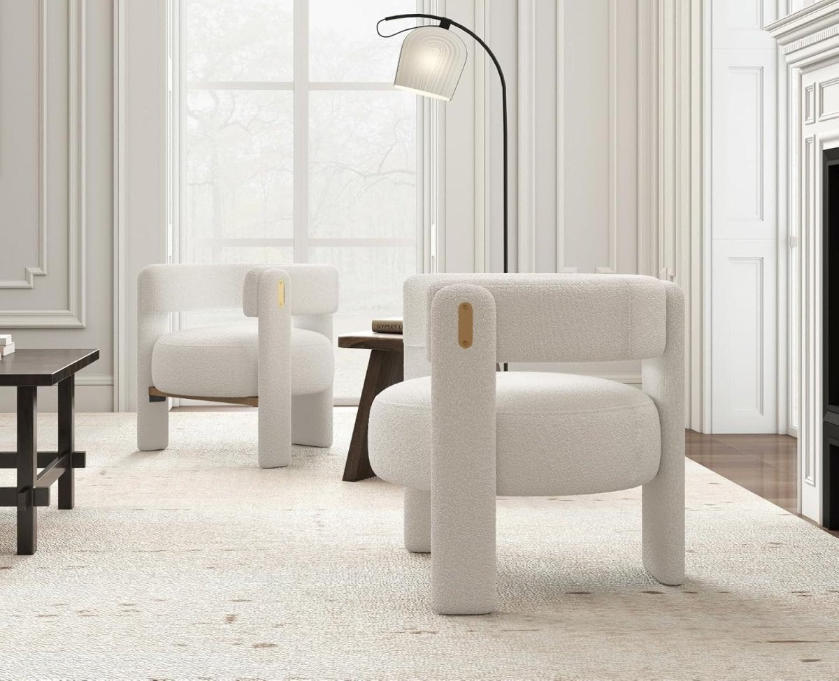 White Faux Fur Accent Chair Padded Tub Barrel Lounge Chair - Kwikley