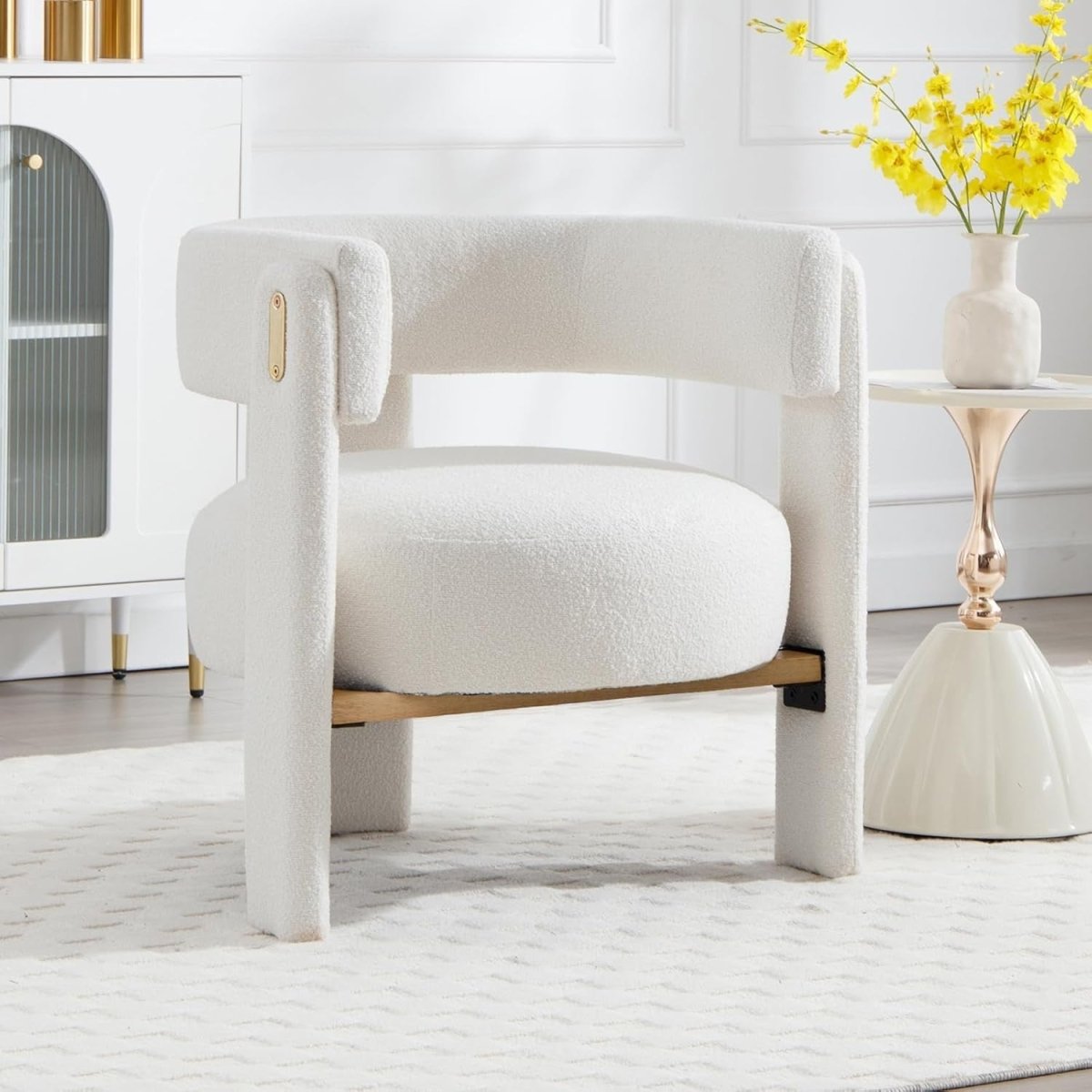 White Faux Fur Accent Chair Padded Tub Barrel Lounge Chair - Kwikley