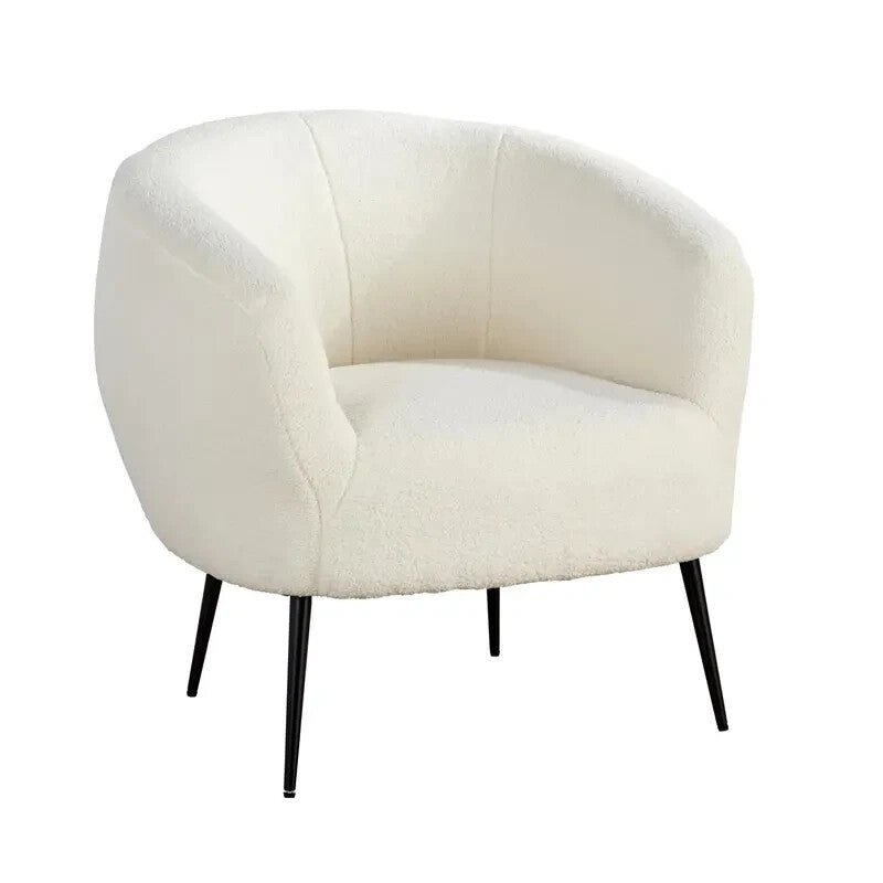 White Faux Fur Accent Chair Plush Round Back with Black Legs Lounge Seat - Kwikley