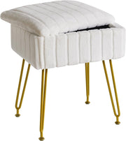 White Faux Fur Storage Footstool – Rectangular Stool with Metal Legs - Kwikley