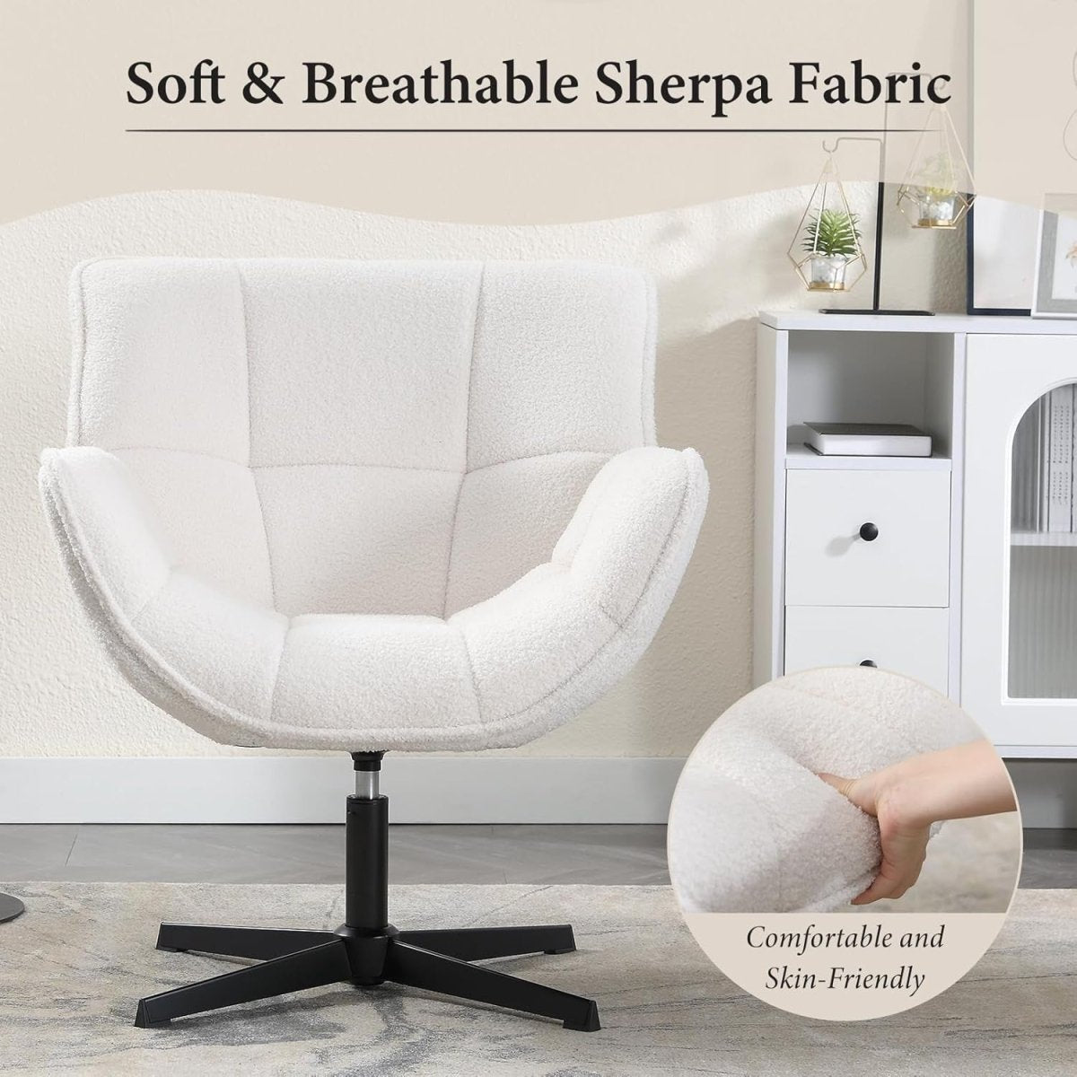 White Faux Fur Swivel Accent Chair 360° Upholstered Tub - Kwikley