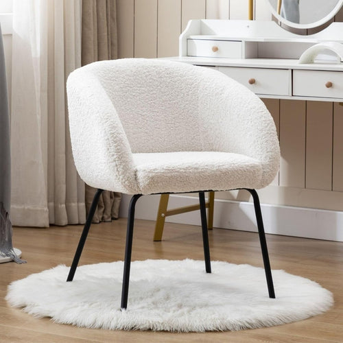 White Faux Fur Tub Accent Chair – Modern Upholstered Lounge Chair with Metal Leg - Kwikley