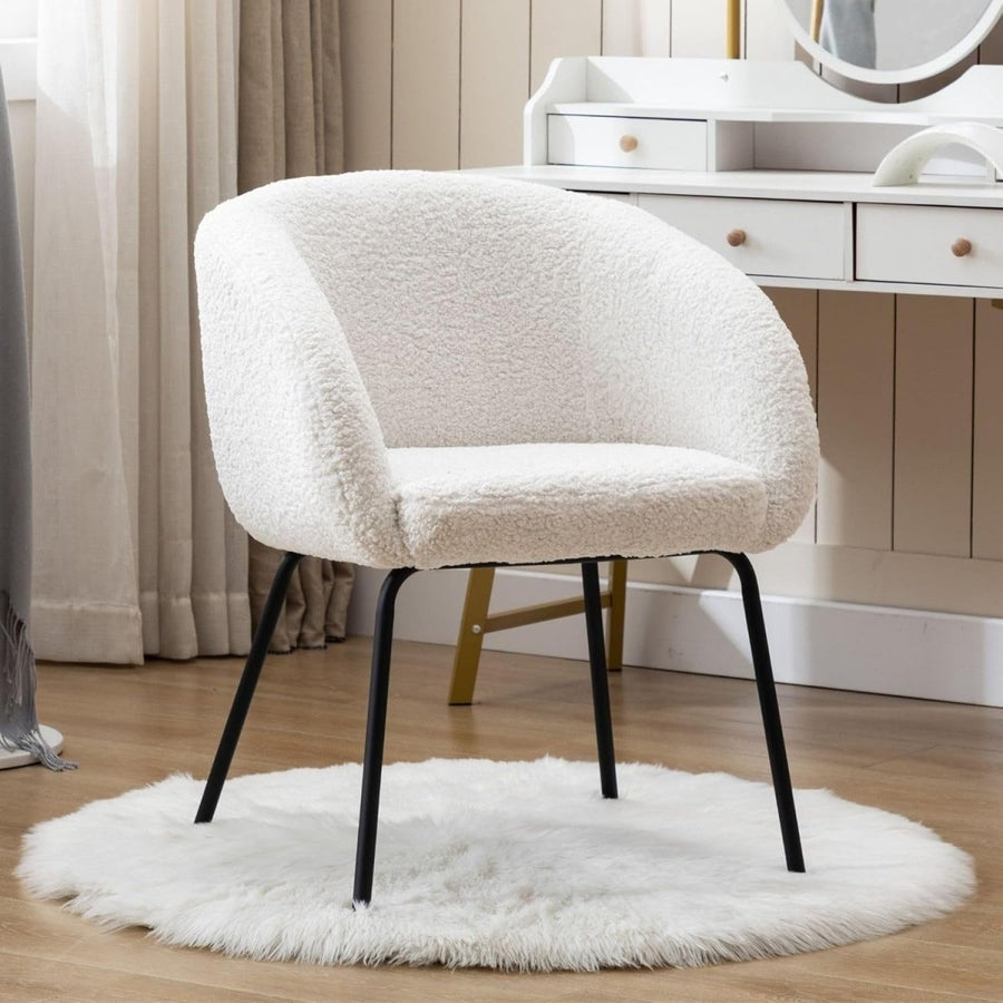 White Faux Fur Tub Accent Chair – Modern Upholstered Lounge Chair with Metal Leg - Kwikley