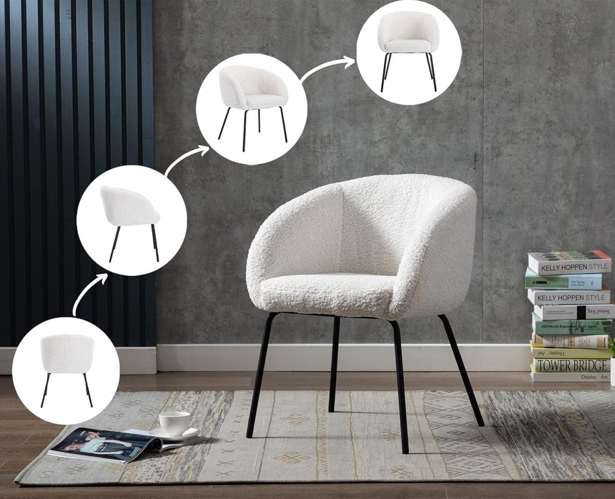 White Faux Fur Tub Accent Chair – Modern Upholstered Lounge Chair with Metal Leg - Kwikley