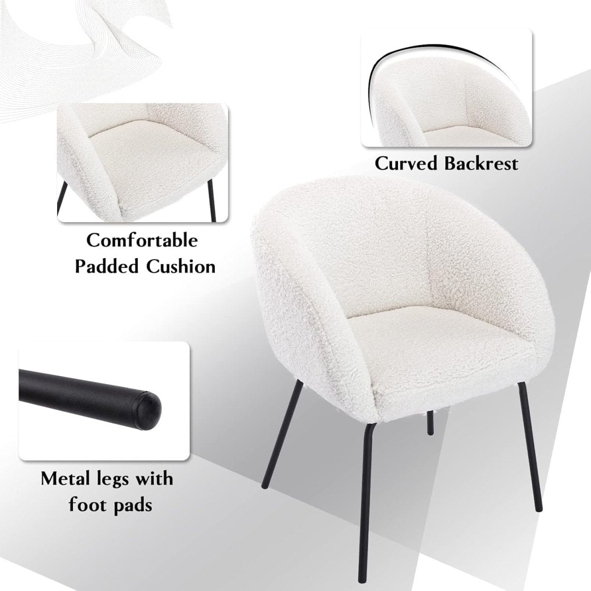 White Faux Fur Tub Accent Chair – Modern Upholstered Lounge Chair with Metal Leg - Kwikley