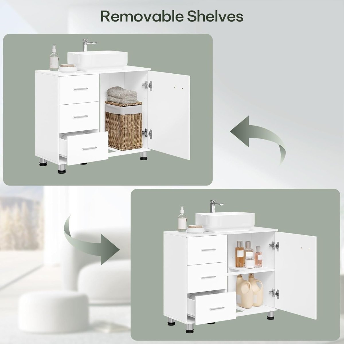 White Floor Standing Vanity Unit – Bathroom Cabinet with Drawers & Door - Kwikley