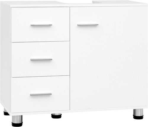 White Floor Standing Vanity Unit – Bathroom Cabinet with Drawers & Door - Kwikley