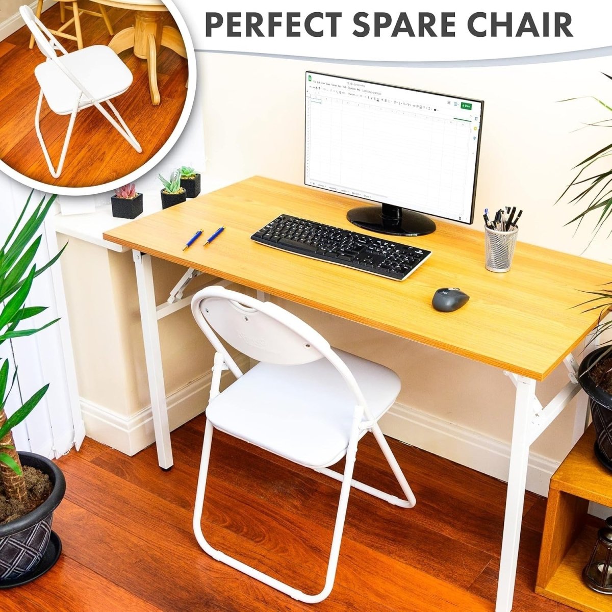White Folding Chair Padded Faux Leather Metal Frame - Kwikley