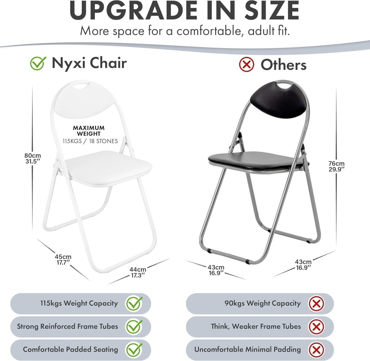 White Folding Chair Padded Faux Leather Metal Frame - Kwikley