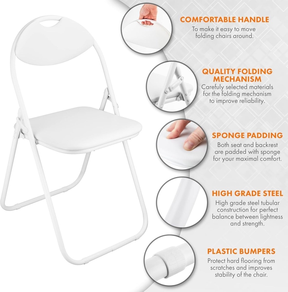 White Folding Chair Padded Faux Leather Metal Frame - Kwikley