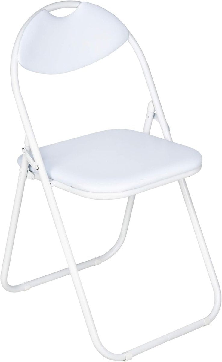 White Folding Chair Padded Faux Leather Metal Frame - Kwikley