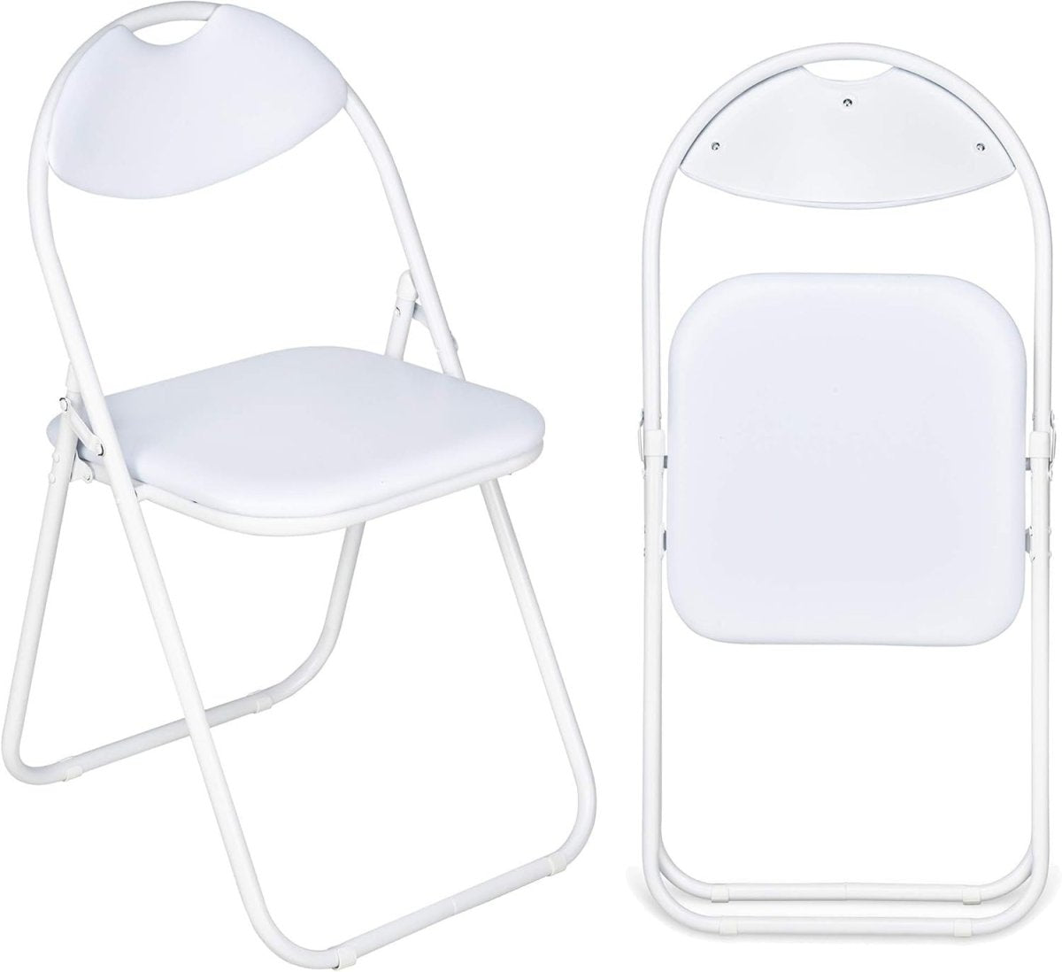 White Folding Chair Padded Faux Leather Metal Frame - Kwikley
