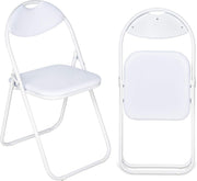 White Folding Chair Padded Faux Leather Metal Frame - Kwikley