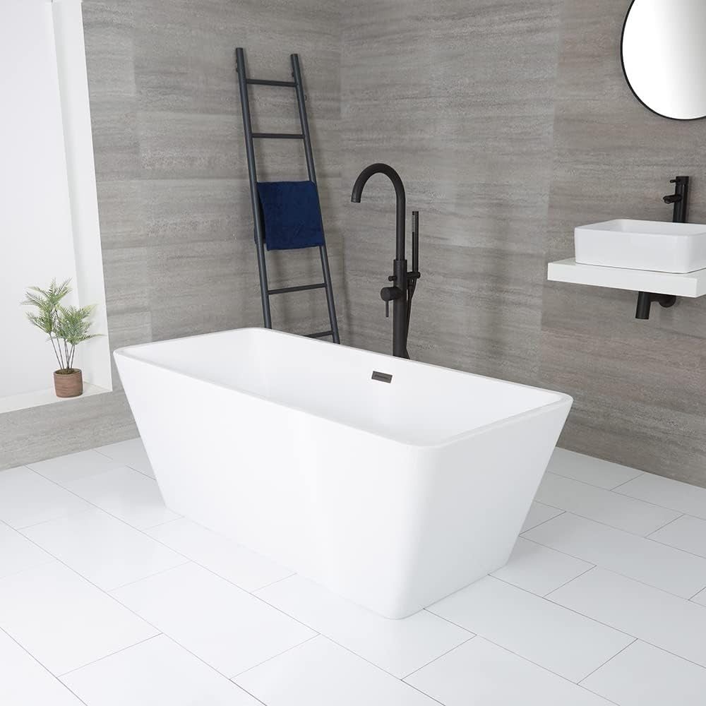 White Freestanding Double Ended Square Bath 1615x720mm Grey Overflow - Kwikley