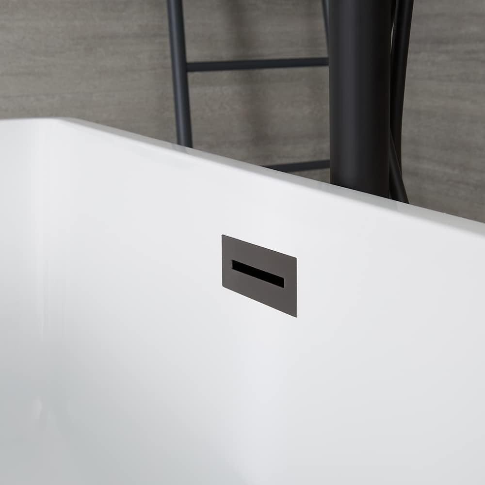 White Freestanding Double Ended Square Bath 1615x720mm Grey Overflow - Kwikley
