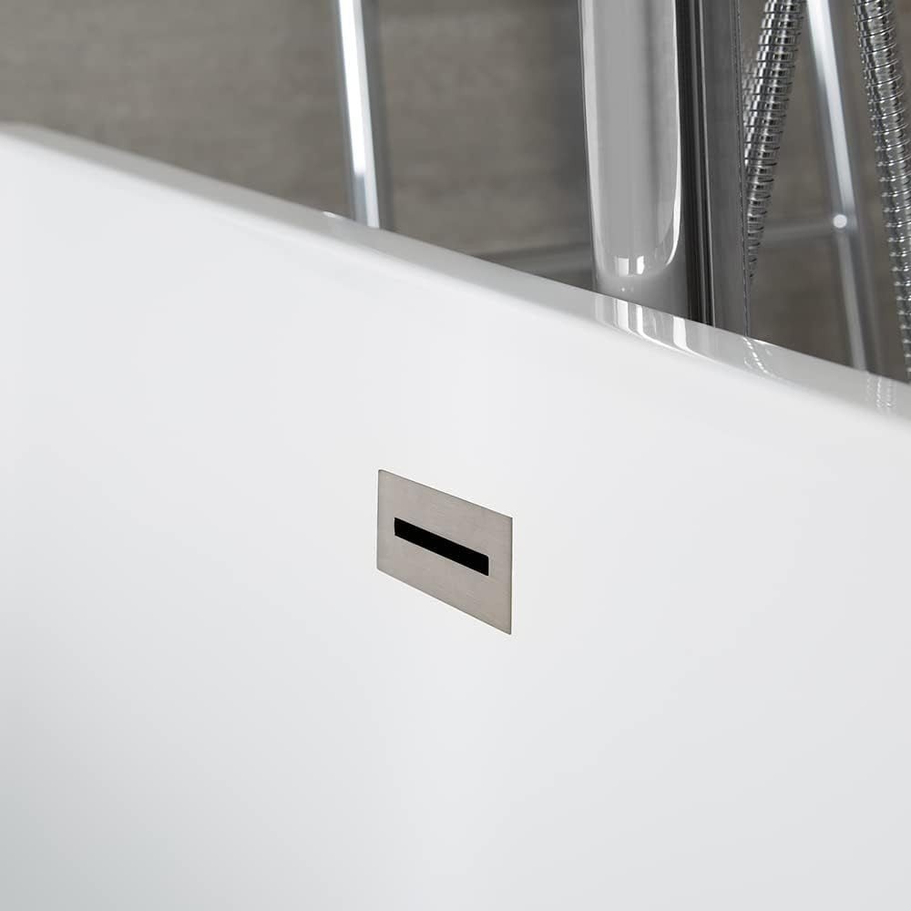 White Freestanding Double Ended Square Bath 1615x720mm Nickel Overflow - Kwikley